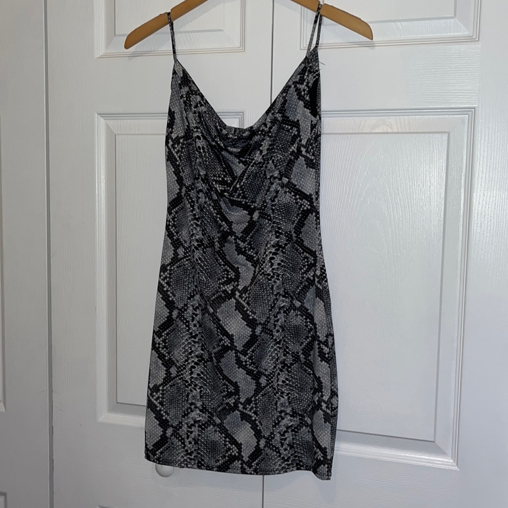 Grey and black snake mini dress